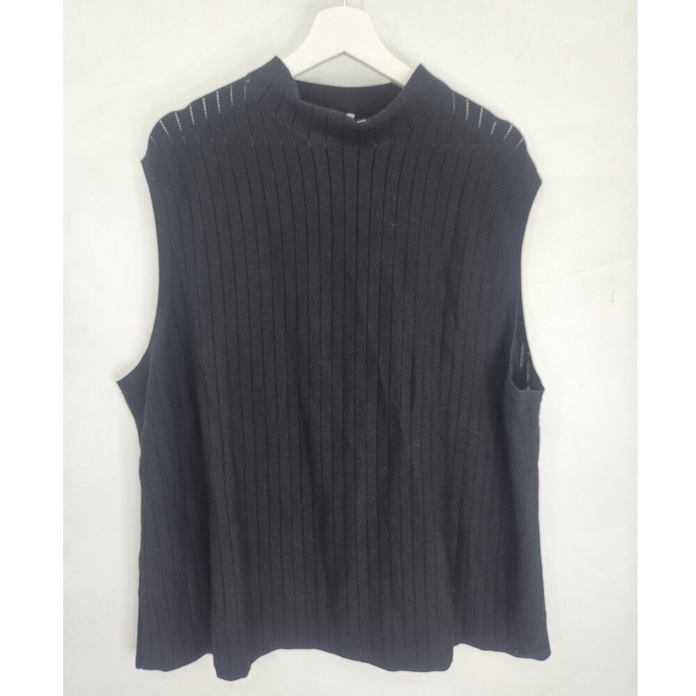 Lafayette 148 New York Womens Black Crew Slinky Rib Sleeveless Tunic Tank Sz 3X